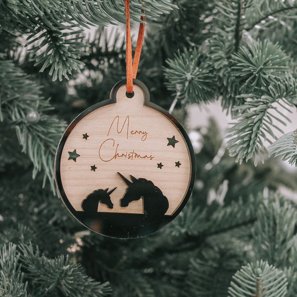 Unicorn Merry Christmas Bauble