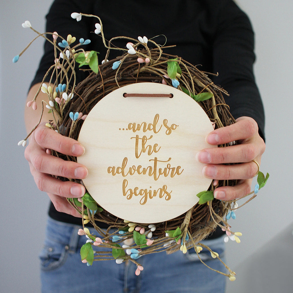 Adventure Plaque | Wooden Pregnancy Announcement Sign | Rosie Meringue