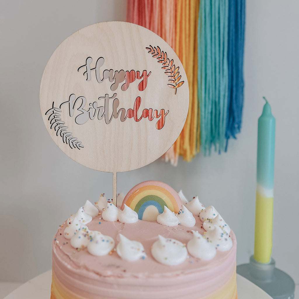 Happy Birthday Fern Disk Cake Topper