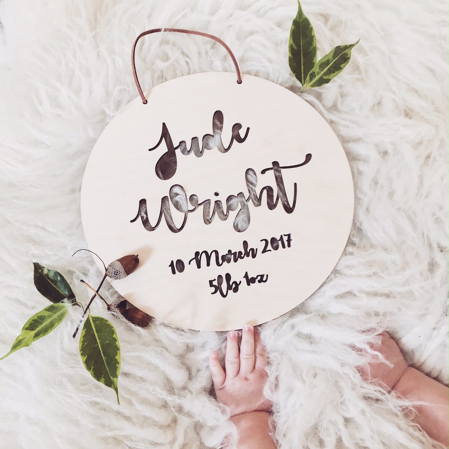 Lasercut birth plaque for newborns, babies and baby boys and girls. Made from poplar plywood. Contains the name, date of birth and weight laser cut from the wood. The perfect gift for anyone.