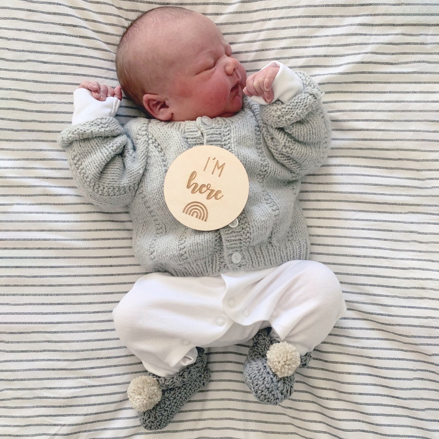 I'm Here Plaque | Wooden Baby Milestone Card | Baby Shower Gift