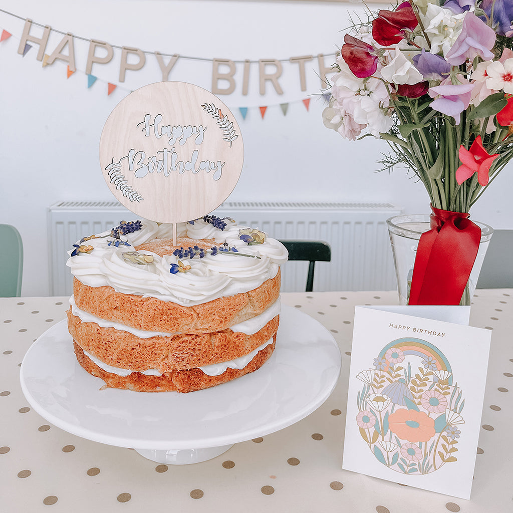 Happy Birthday Fern Disk Cake Topper