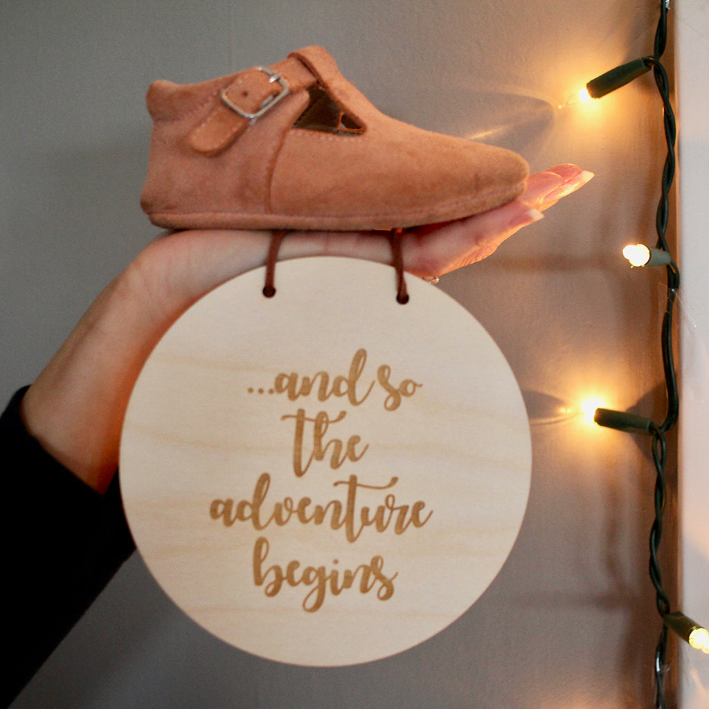 Adventure Plaque | Wooden Pregnancy Announcement Sign | Rosie Meringue