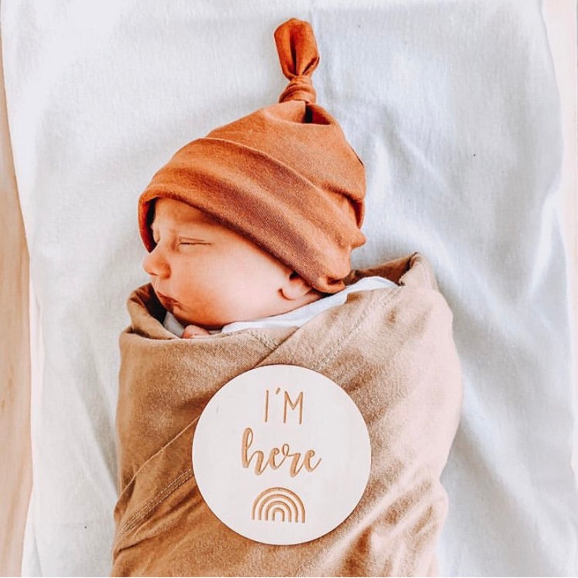 I'm Here Plaque | Wooden Baby Milestone Card | Baby Shower Gift