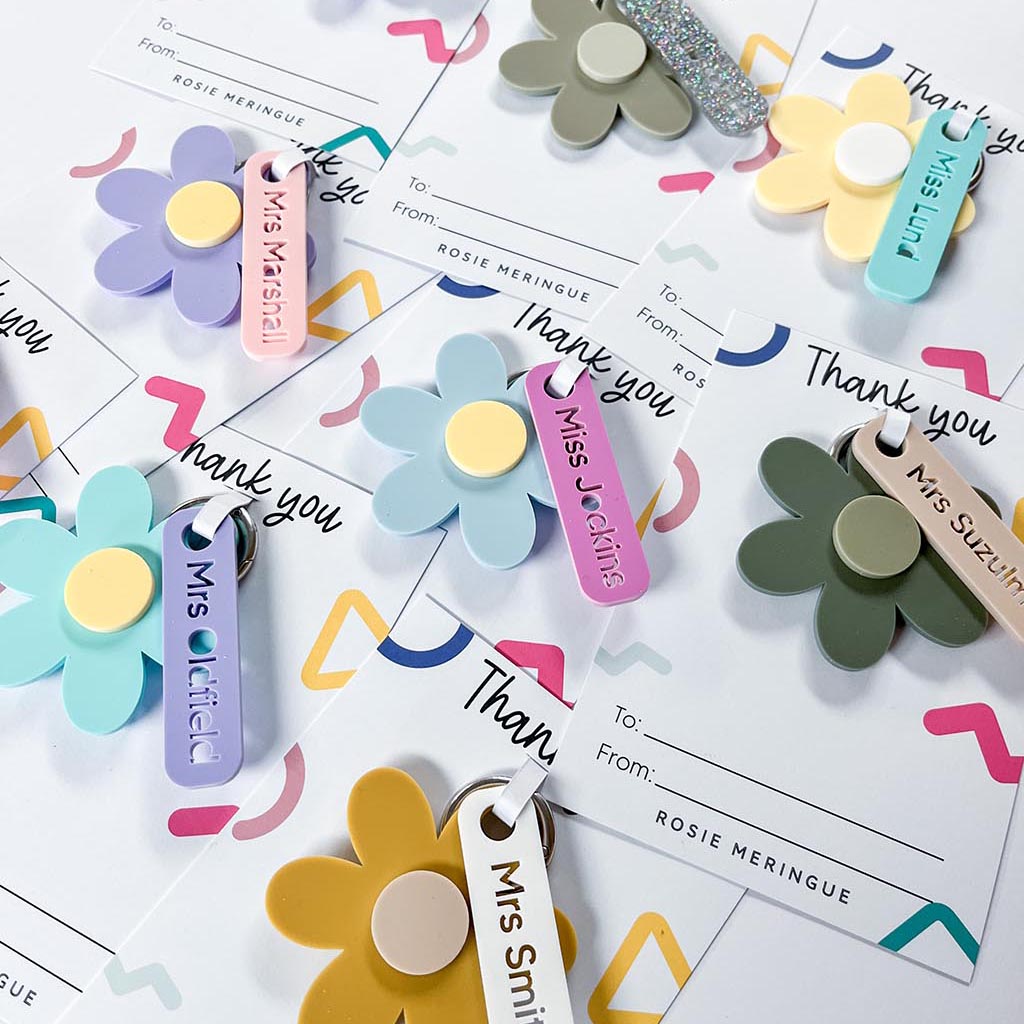 Teacher Flower Personalised Keyring