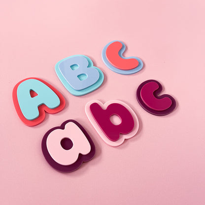 Colourful kids alphabet letter magnets in layered acrylic