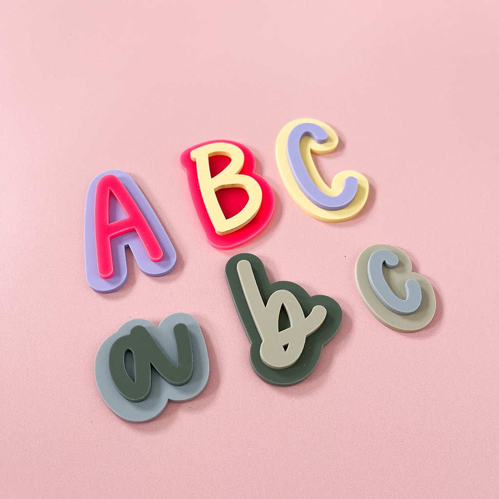 Colourful acrylic alphabet magnets for kids in a choice of letter styles