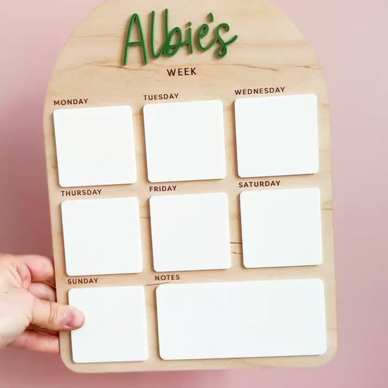 Personalised kids weekly planner with wipe-clean daily schedule and notes section