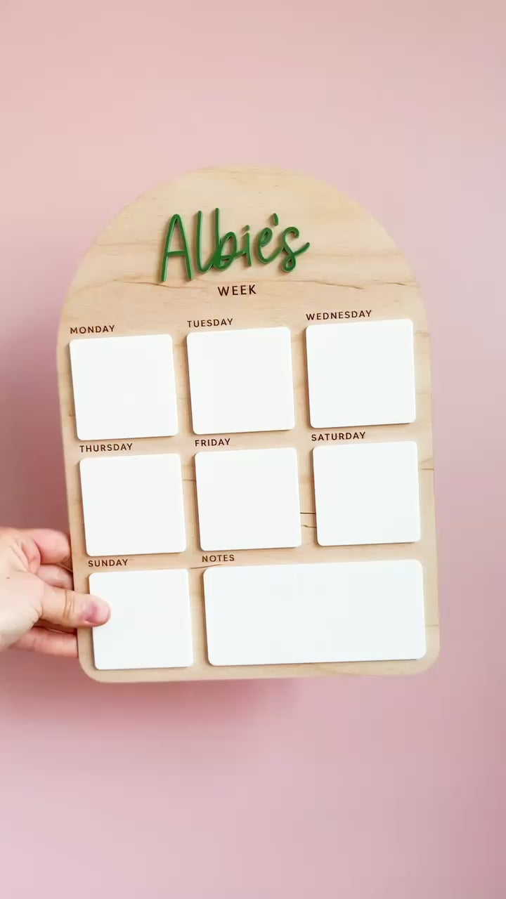 Personalised kids weekly planner with wipe-clean daily schedule and notes section