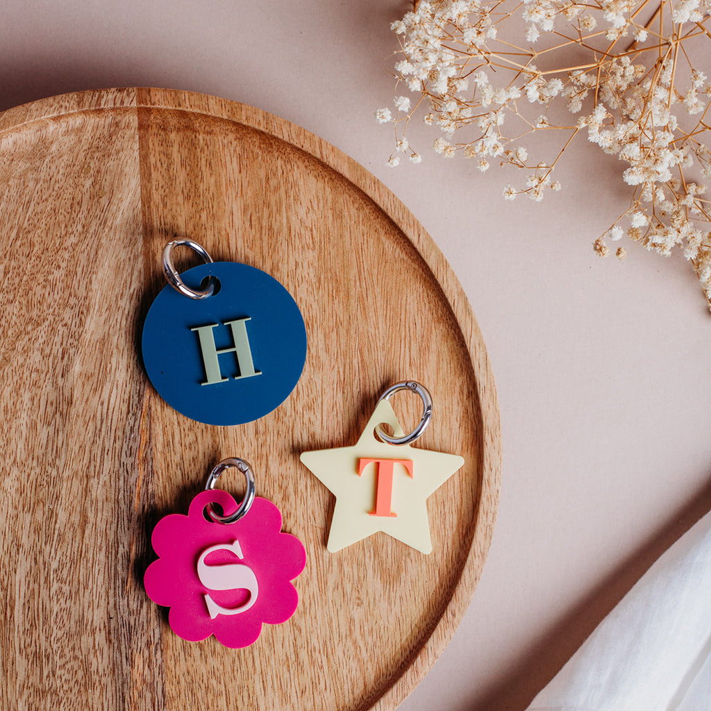 Flower Initial Layered Keyring