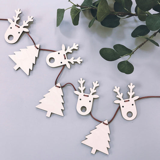 Tree and Reindeer Garland | Scandi-Style Wooden Christmas Decoration