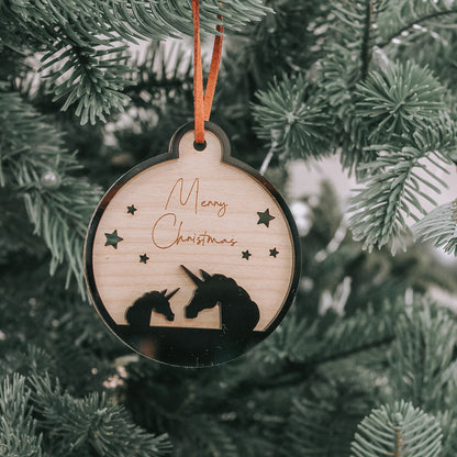 Unicorn Merry Christmas Bauble