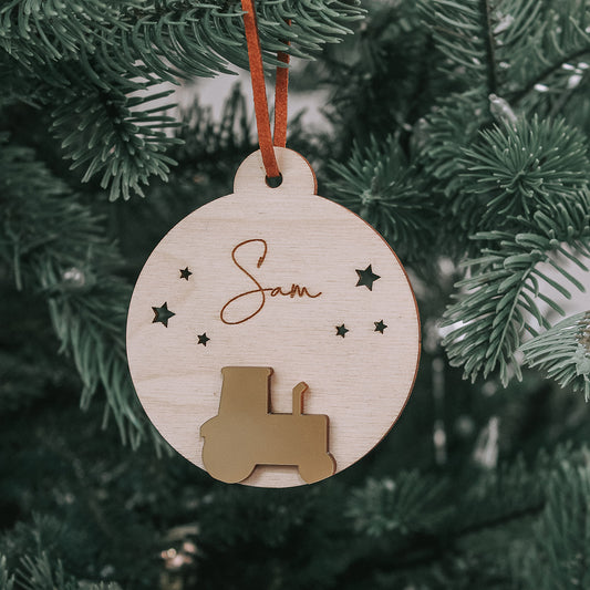 Tractor & Star Personalised Bauble