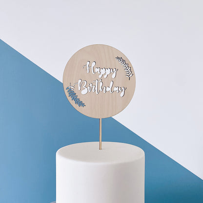 Happy Birthday Fern Disk Cake Topper